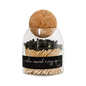 Decorative wooden matches with black tip in jar cloche for lighting candles & home décor  in bathroom kitchen living room or bedroom
